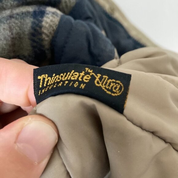 Vintage LL Bean Parka Chore Coat Wool Lined Navy Plaid Full Zip Hunting Barn - Picture 11 of 16